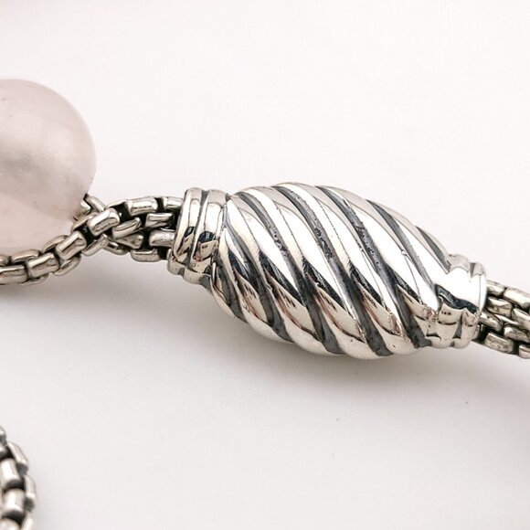David Yurman Sterling Silver 8mm Rose Quartz Spiritual Bead Beaded Pull Bracelet - Picture 10 of 10